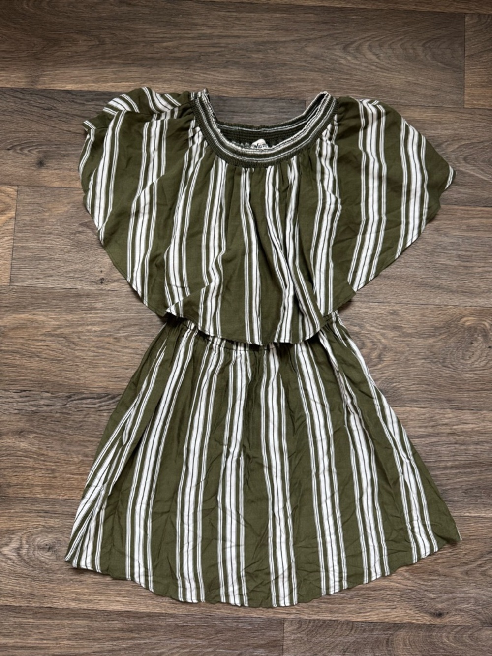 Show Me Your Mumu Original Striped Casita Mini Dress Green White OffShoulder XXS